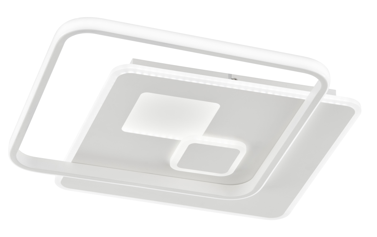 Moderne LED-Deckenleuchte in quadratischer Form, seitliche Perspektive