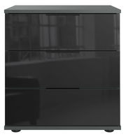 Moderne Nachtkommode mit drei Schubladen in Hochglanzoptik, Frontalansicht