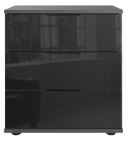 Moderne Nachtkommode mit drei Schubladen in Hochglanzoptik, Frontalansicht