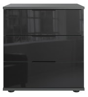 Moderne Nachtkommode mit drei Schubladen in Hochglanzoptik, Frontalansicht