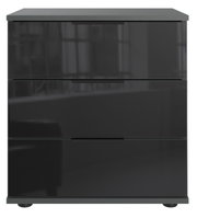 Moderne Nachtkommode mit drei Schubladen in Hochglanzoptik, Frontalansicht