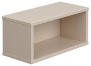 Rechthoekige wandkast in beige, gefotografeerd vanuit perspectief rechtsvoor.