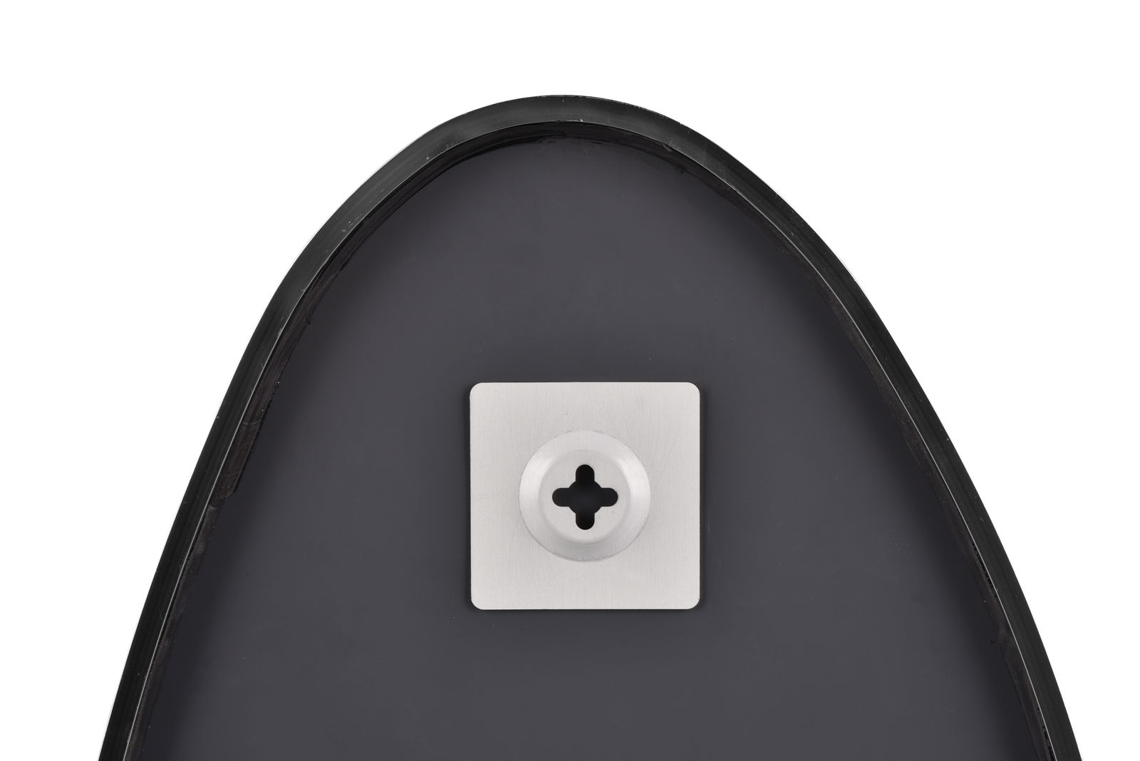 Rückansicht eines Spiegels mit einer Metallhalterung in der Mitte