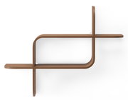 Modernes Wandregal aus Holz mit geschwungenem Design, seitliche Perspektive