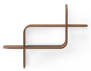 Modernes Wandregal aus Holz mit geschwungenem Design, seitliche Perspektive