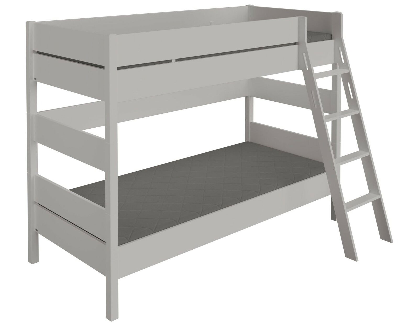 Weißes Etagenbett mit Leiter, seitliche Perspektive