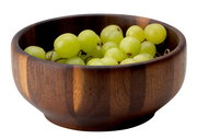 Holzschüssel aus Akazie mit grünen Trauben, seitliche Perspektive