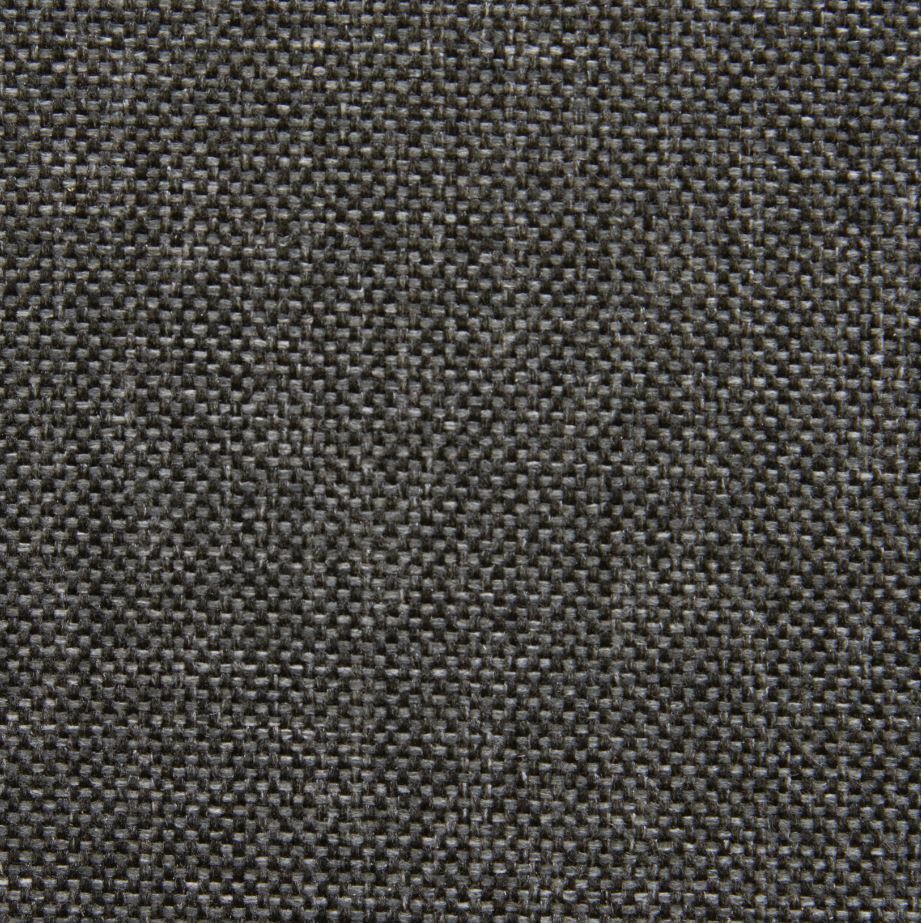 Nahaufnahme eines dunkelgrauen Stoffes mit grober Webstruktur, verwendet für ein Sitzkissen.