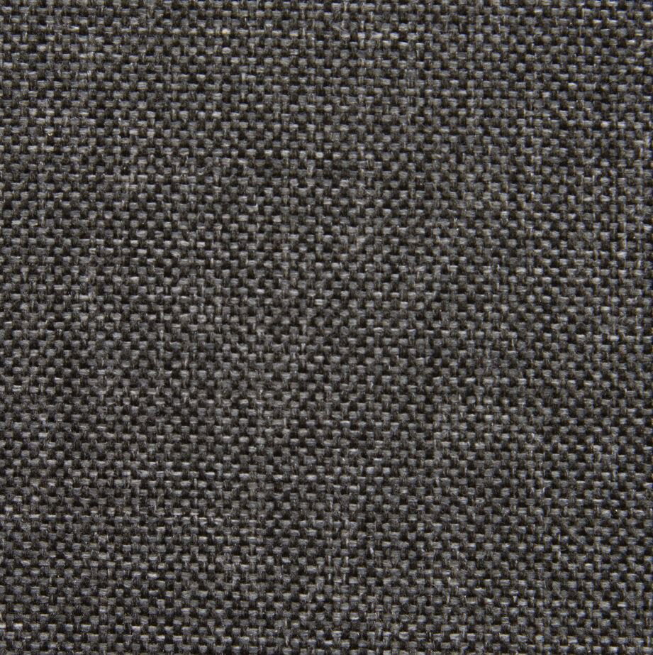 Nahaufnahme eines dunkelgrauen Stoffes mit grober Webstruktur, verwendet für ein Sitzkissen.