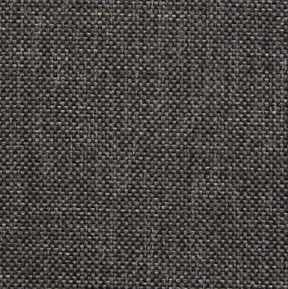 Nahaufnahme eines dunkelgrauen Stoffes mit grober Webstruktur, verwendet für ein Sitzkissen.
