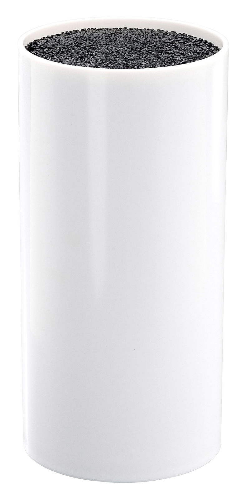 Zylindrische Messerbank in Weiß mit schwarzem Einsatz, seitliche Perspektive