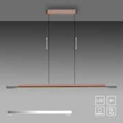 Moderne LED-Pendelleuchte in minimalistischem Design, seitliche Ansicht, mit Dimmfunktion und Höhenverstellbarkeit.