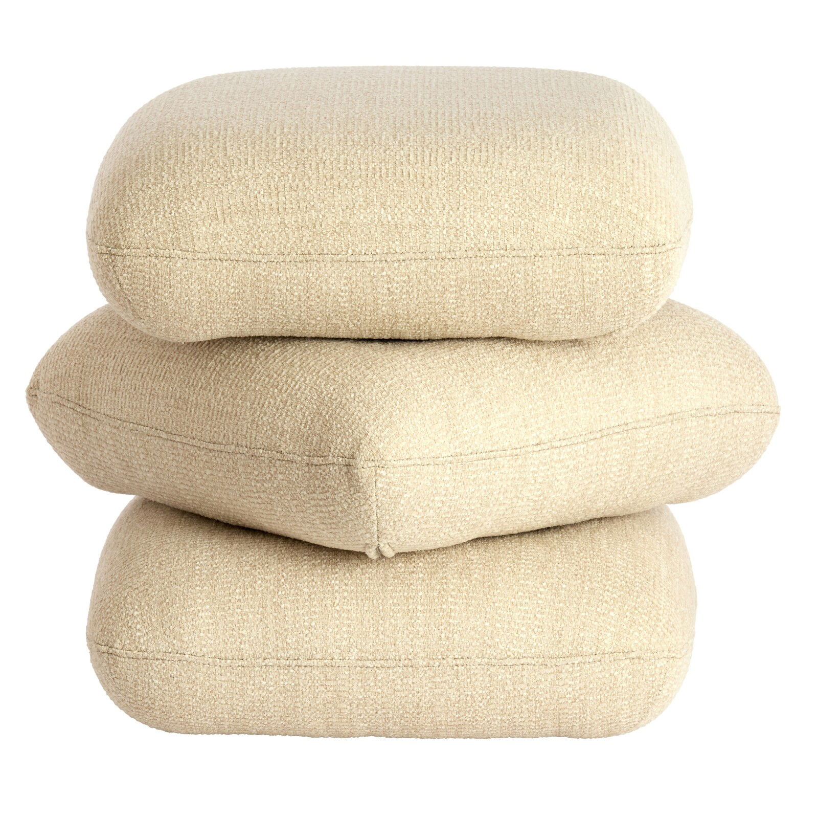 Light&Living Sitzpuff LAURIE Drei übereinander gestapelte, beige Sitzpuffs aus Stoff, seitliche Perspektive