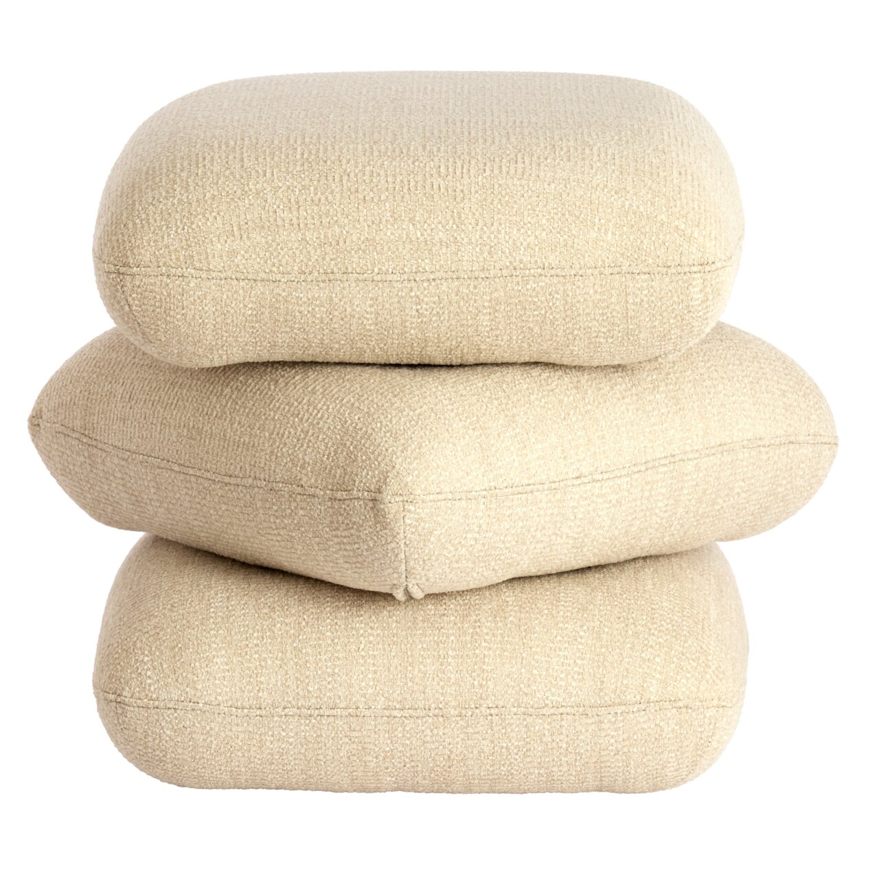 Light&Living Sitzpuff LAURIE Drei übereinander gestapelte, beige Sitzpuffs aus Stoff, seitliche Perspektive