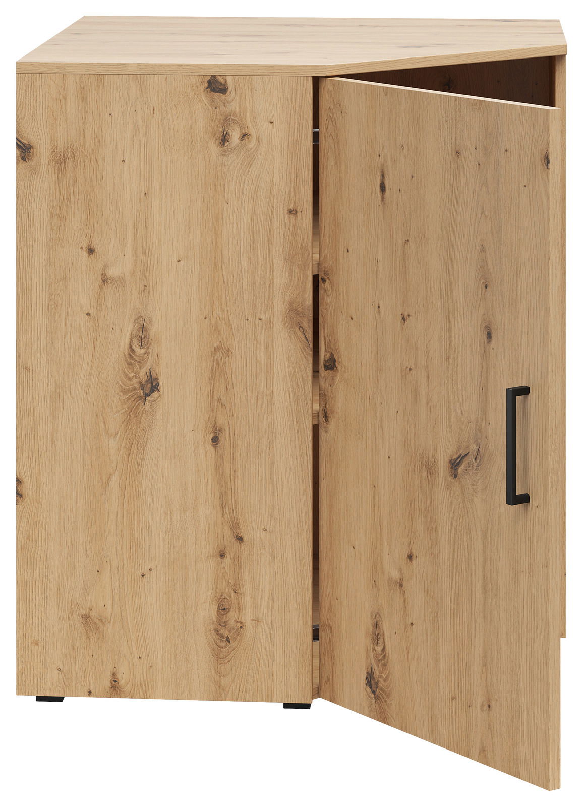 Eckkommode aus Holz mit geöffneter Tür, Frontansicht