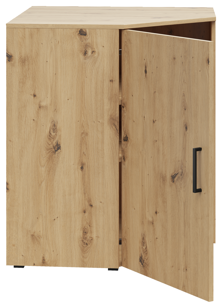 Eckkommode aus Holz mit geöffneter Tür, Frontansicht