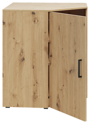 Eckkommode aus Holz mit geöffneter Tür, Frontansicht