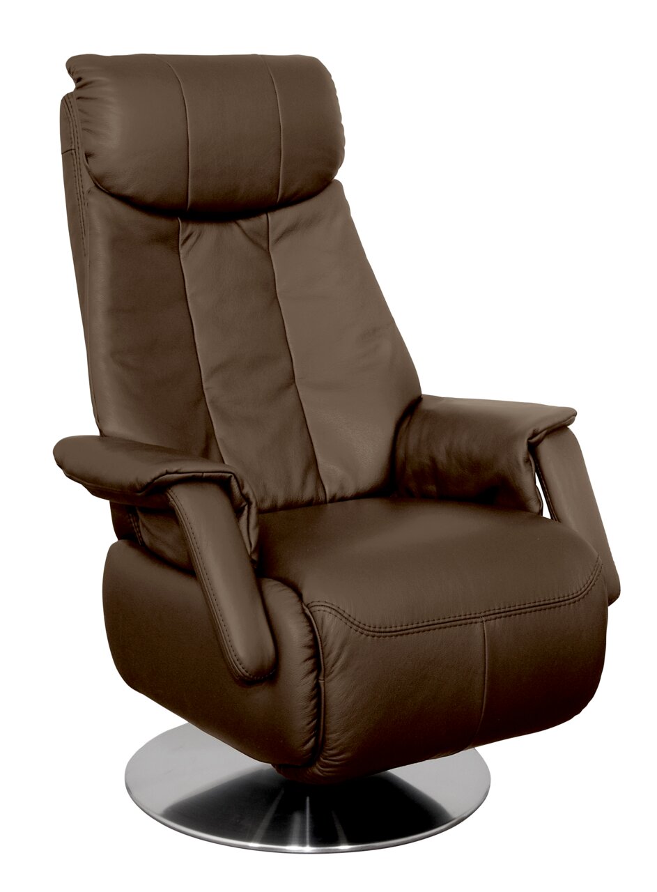 Venda Tv-fauteuil BLUES 2271 Brauner TV-Sessel aus Leder mit verstellbarer Rückenlehne und drehbarem Metallfuß, seitliche Perspektive