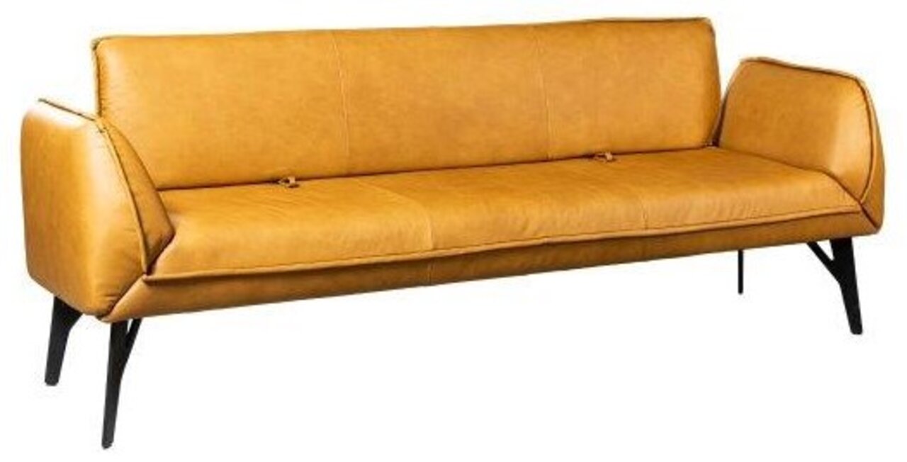 Moderano Solobank DRIVE Modernes, senfgelbes Sofa mit schwarzen Metallbeinen, seitliche Perspektive