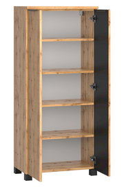 Midischrank 60 cm mit Holzoptik und schwarzer Tür, Perspektive von vorne
