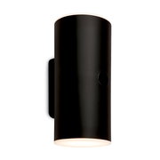 Schwarze zylindrische Akku-Außenwandleuchte von Briloner, seitliche Perspektive