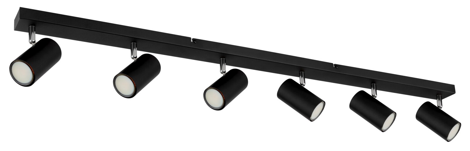 Zwarte spot met zes verstelbare lampen, zijaanzicht