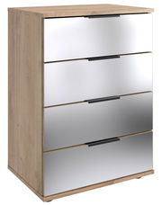 Nachtkommode mit vier Schubladen, Holzoptik, Frontansicht