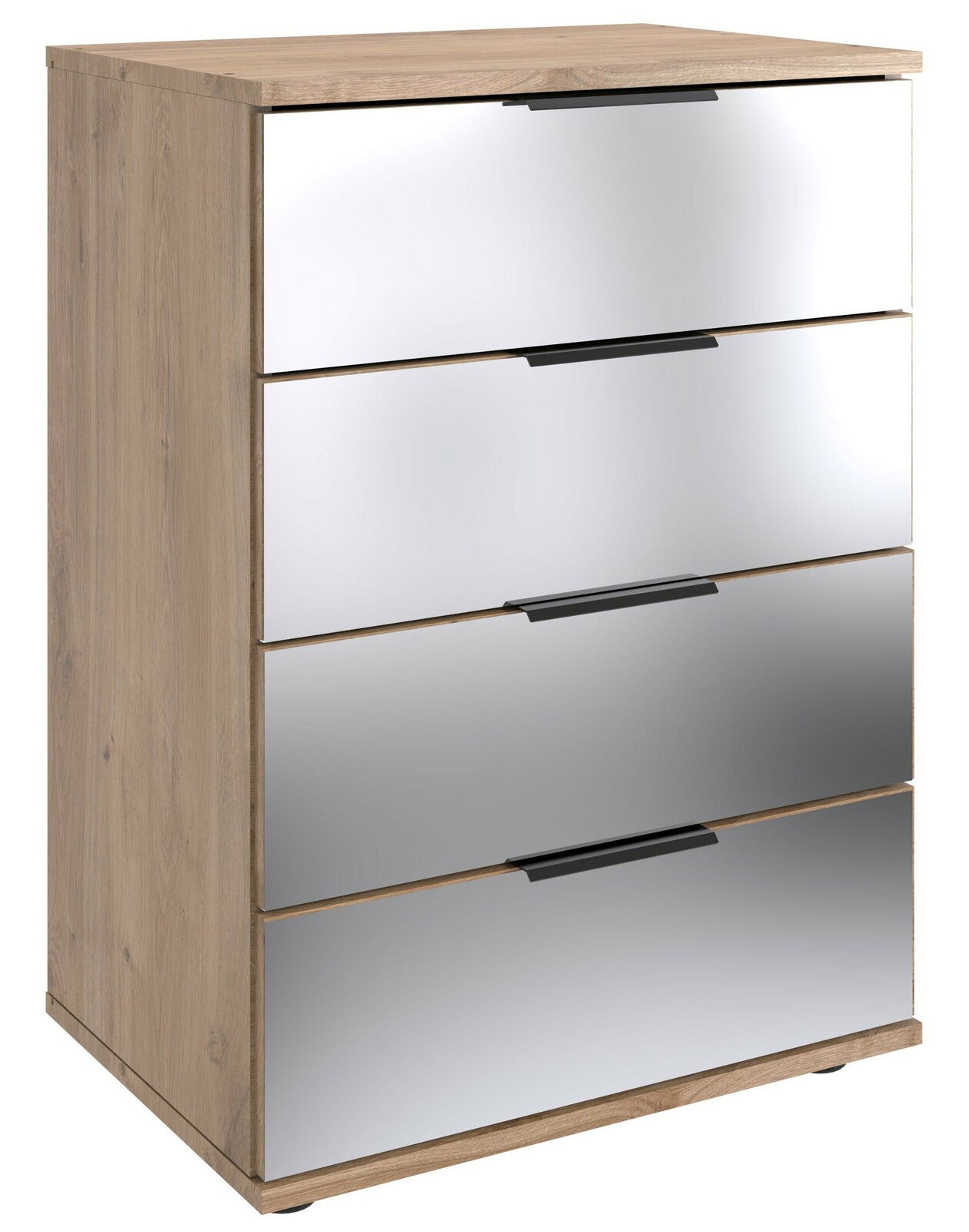 Nachtkommode mit vier Schubladen, Holzoptik, Frontansicht