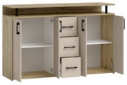 Offenes Sideboard aus Holz mit zwei Türen und drei Schubladen, Frontansicht
