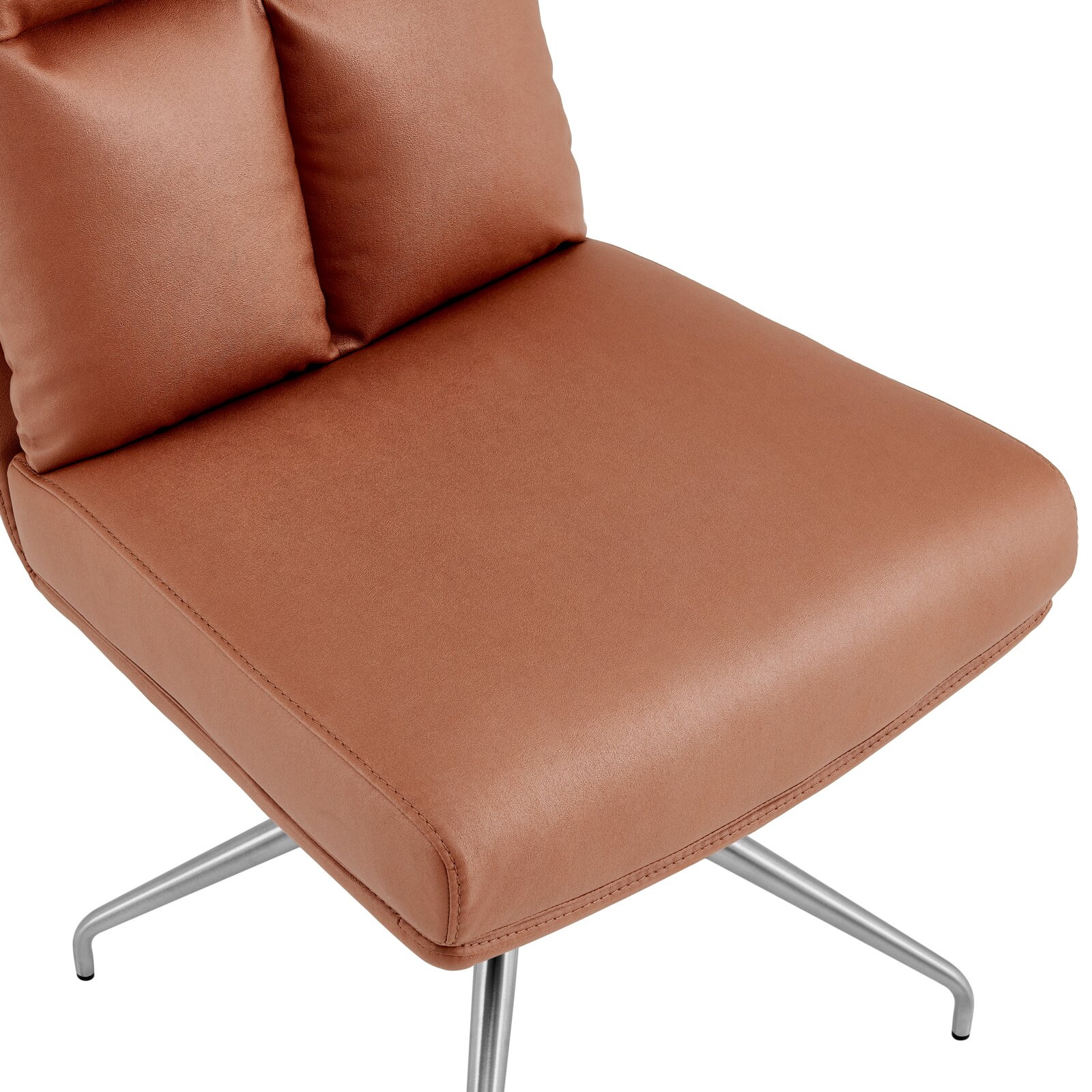 Novel Stuhl EMMA Moderner Stuhl mit braunem Polster und Metallbeinen, seitliche Perspektive