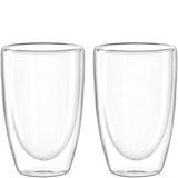 Zwei transparente doppelwandige Becher, frontal abgebildet, mit einem Fassungsvermögen von 400 ml.