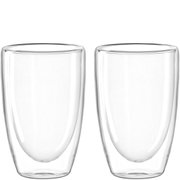 Zwei transparente doppelwandige Becher, frontal abgebildet, mit einem Fassungsvermögen von 400 ml.