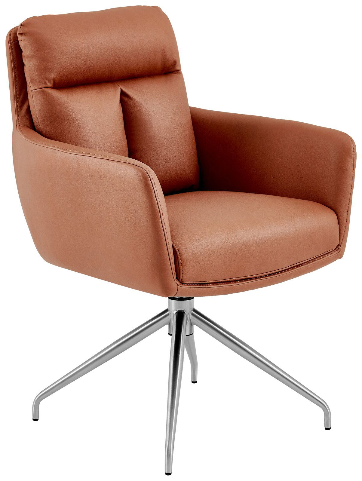 Novel Armlehnstuhl EMMA Moderner Armlehnstuhl in braunem Leder mit Metallgestell, seitliche Perspektive