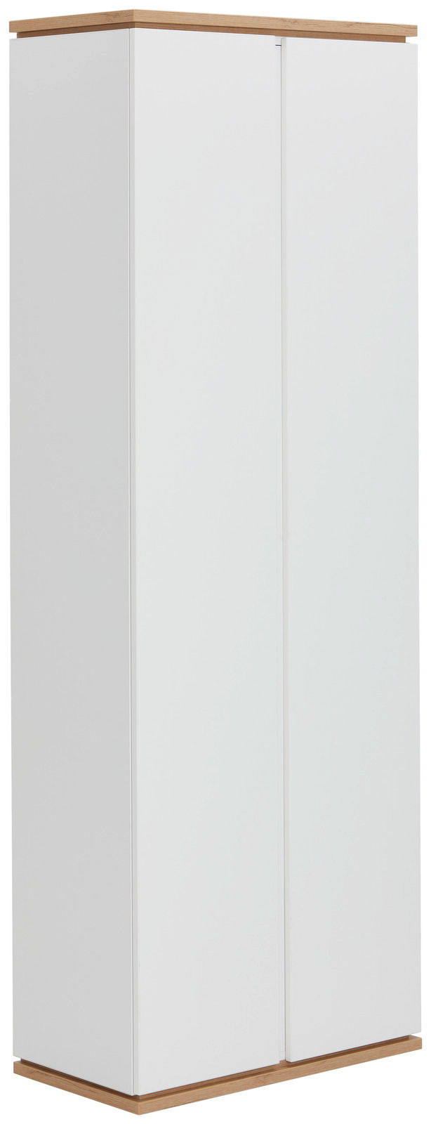 XORA Garderobenschrank YAMAEL Weißer Garderobenschrank mit Holzakzenten, seitliche Perspektive