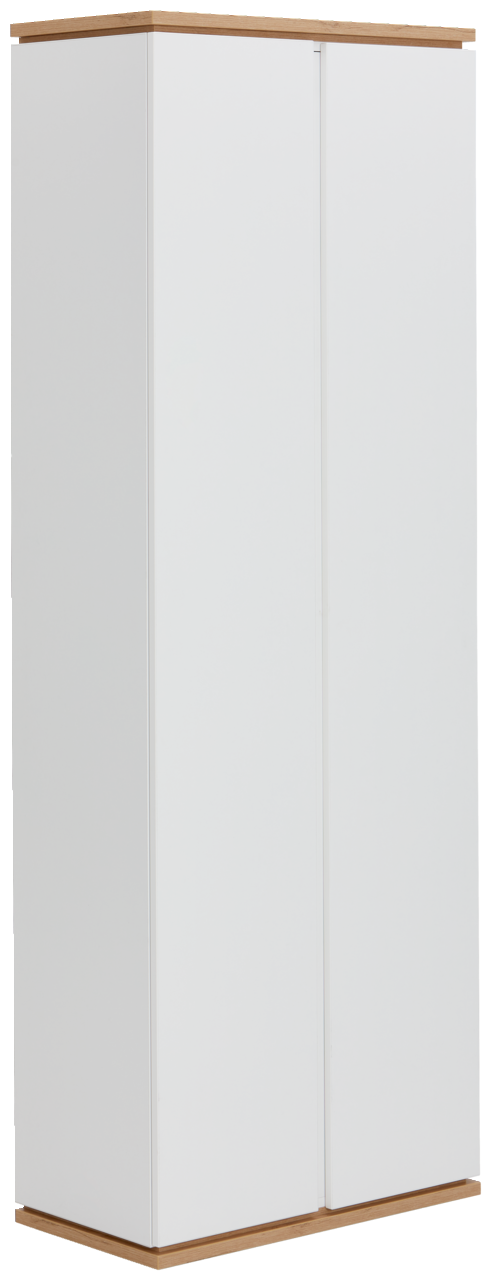 XORA Garderobenschrank YAMAEL Weißer Garderobenschrank mit Holzakzenten, seitliche Perspektive