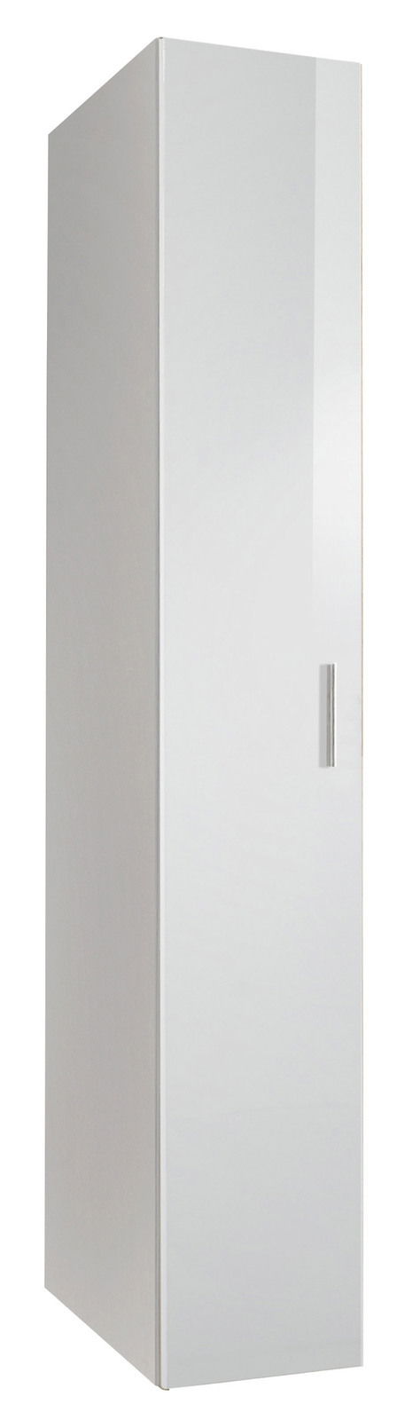 Weißer Mehrzweckschrank mit einer Tür, seitliche Perspektive