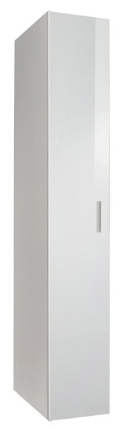 Weißer Mehrzweckschrank mit einer Tür, seitliche Perspektive