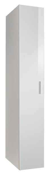 Weißer Mehrzweckschrank mit einer Tür, seitliche Perspektive
