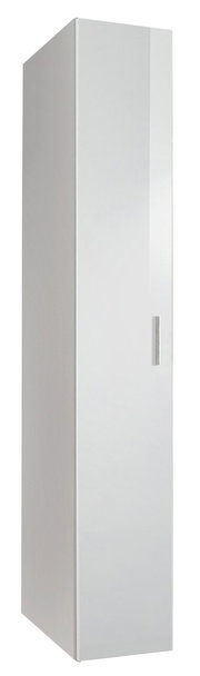 Weißer Mehrzweckschrank mit einer Tür, seitliche Perspektive