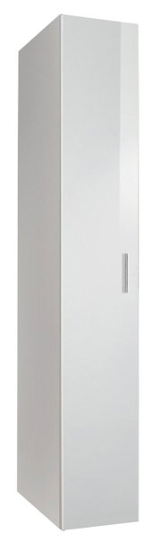 Weißer Mehrzweckschrank mit einer Tür, seitliche Perspektive