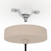 Nahaufnahme der Deckenhalterung einer Pendelleuchte ROMAZZINA von Eglo, beige, von unten betrachtet.