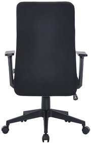 Schwarzer Drehstuhl von hinten mit Armlehnen und Rollen