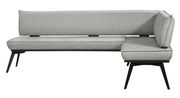 Graue Eckbank mit modernem Design, seitliche Perspektive