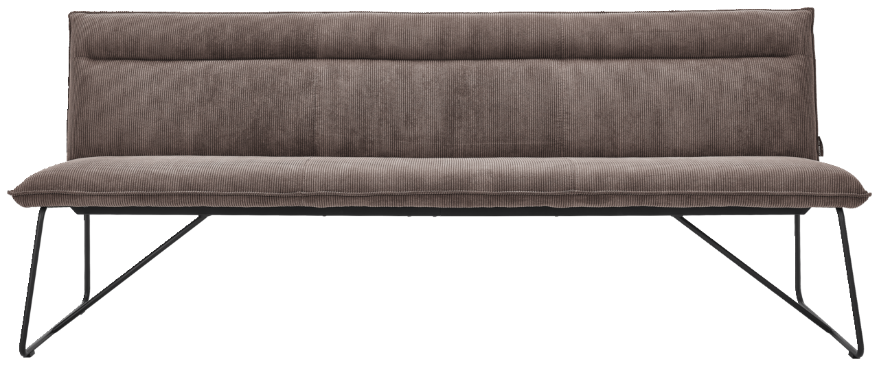 Braune Sitzbank mit Stoffbezug und Metallbeinen, Vorderansicht