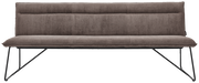 Braune Sitzbank mit Stoffbezug und Metallbeinen, Vorderansicht