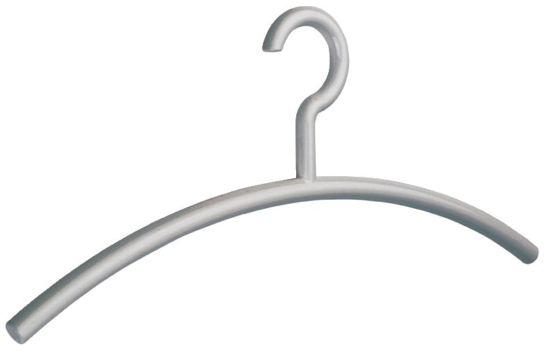Silberner Kleiderbügel aus Metall, frontal abgebildet