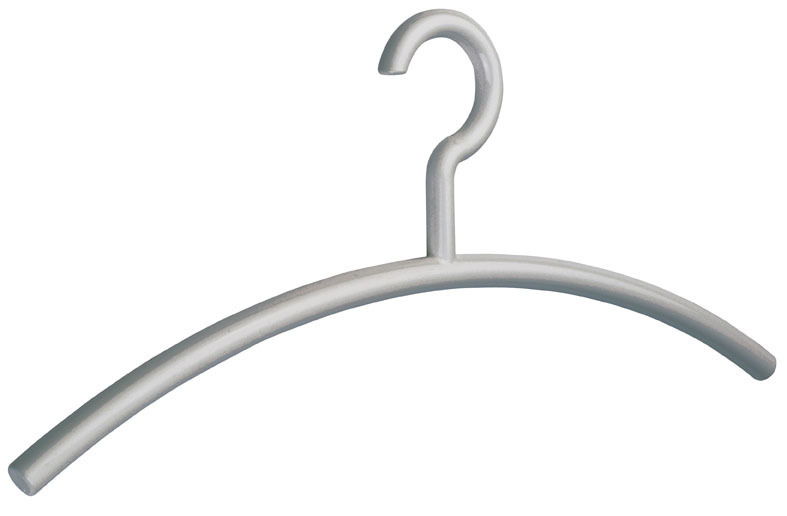 Silberner Kleiderbügel aus Metall, frontal abgebildet