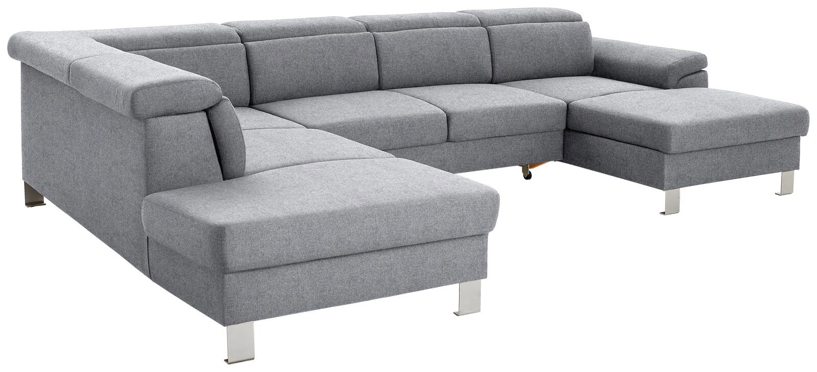 Graue Wohnlandschaft TIM in U-Form mit moderner Polsterung, Perspektive von vorne links