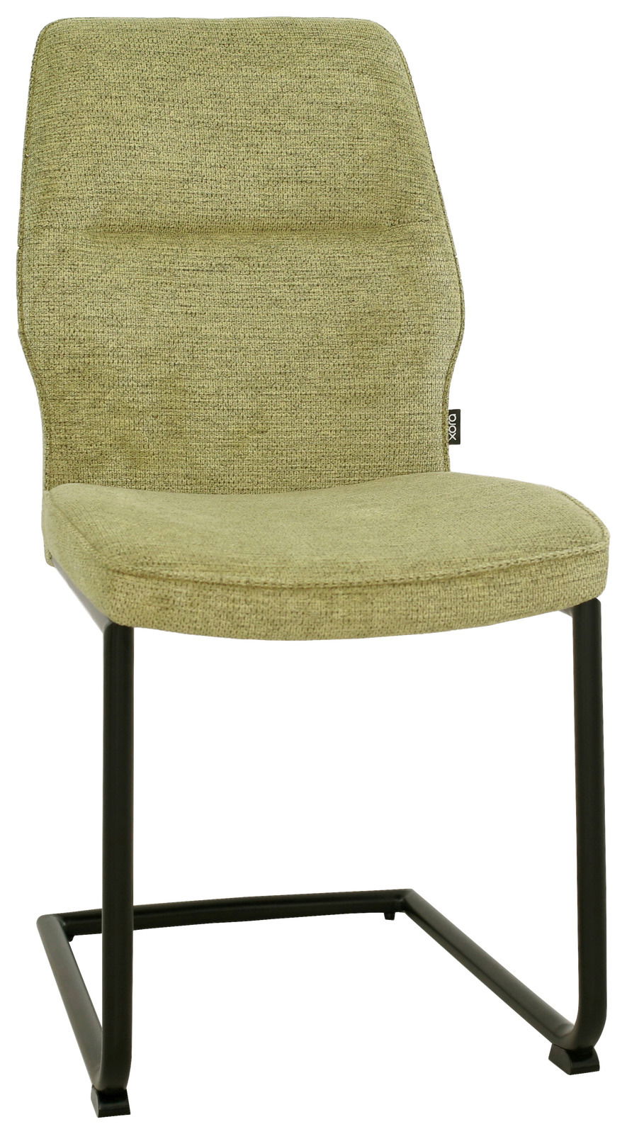 Grüner Freischwinger-Stuhl mit Metallgestell, Vorderansicht