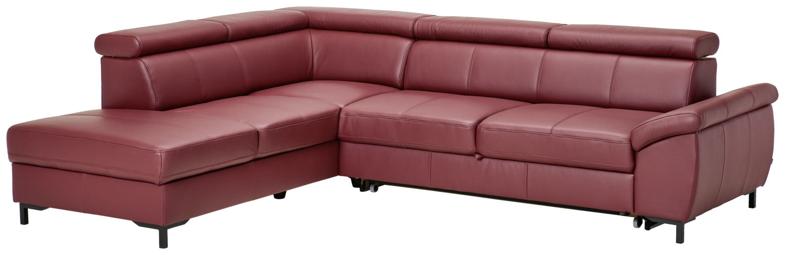 Stylife Ecksofa LENO 2.0 Eckgarnitur aus rotem Leder, perspektivisch von vorne links fotografiert